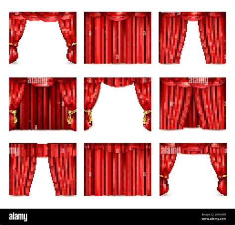 Different Models Of Red Theatre Curtain Icons Set Realistic Isolated
