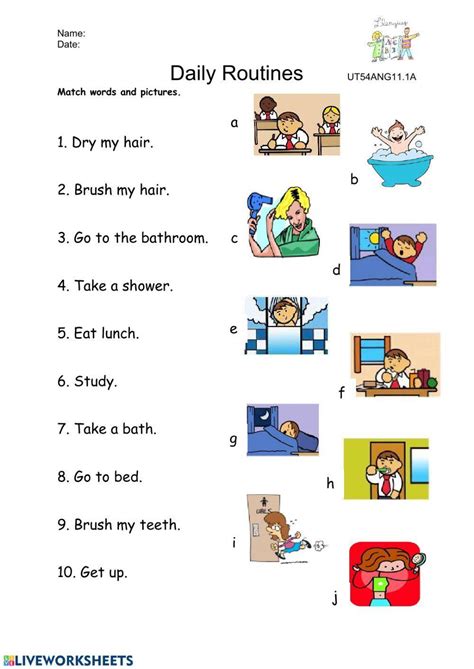 Daily Routines Vocabulary Worksheet Live Worksheets