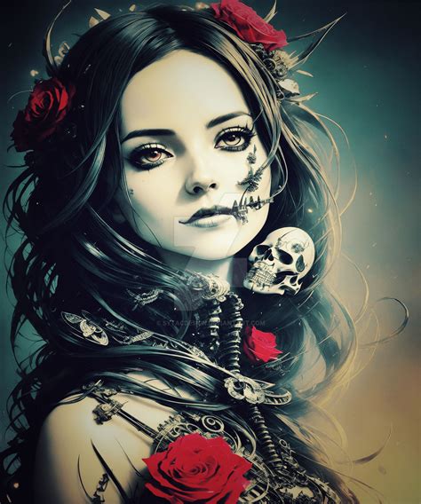 Dark Gothic Skulls Graphic Bones Design Roses Woma By Sytacdesign On Deviantart