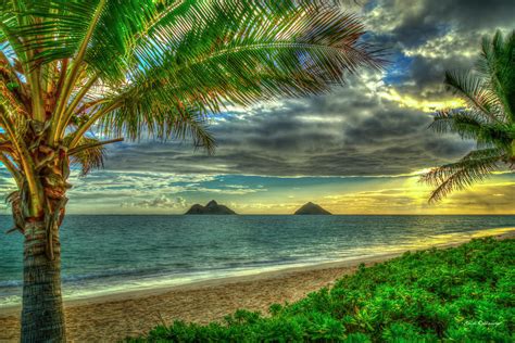 Oahu Hi Lanikai Beach Mokulua Islands Sunrise Landscape Seascape Art