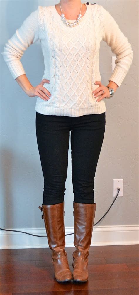 Outfit Post Cream Cable Knit Sweater Black Skinny Jeans