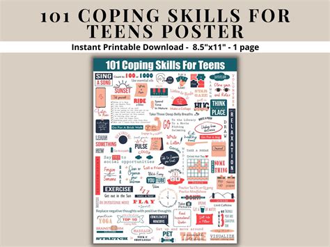 Coping Skills Poster 101 Coping Skills For Teens Printable Etsy