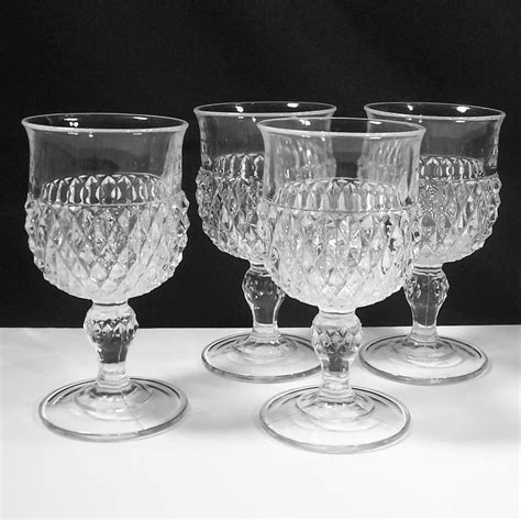 Set Of 4 Clear Indiana Glass Diamond Point Water Goblets From Ruthsredemptions On Ruby Lane