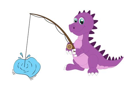 Cute Dinosaur Fishing Simple Vector Illustration By Curutdesign