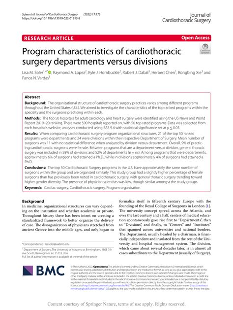 Pdf Program Characteristics Of Cardiothoracic Surgery Departments Versus Divisions