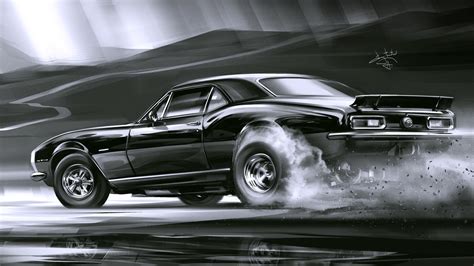 Wallpaper Car Digital Art Muscle Cars Smoke Camaro