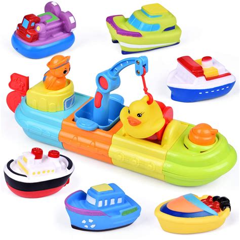Fun Little Toys 7 Pcs Toy Boats Include One Big Wind Up Bath Boat And 6
