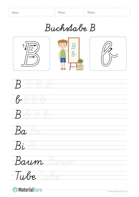 Die kinder erlernen zuerst die vereinfachte ausgangsschrift, die das schreiben in schreibschrift erleichtern soll. Buchstabe B | Buchstaben lernen