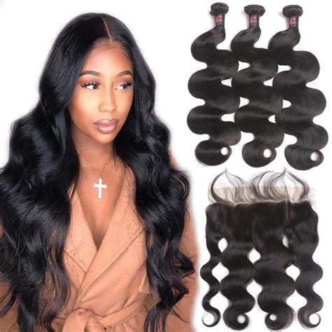 10a body wave bundles with frontal human hair bundles with lace frontal 24 26 28