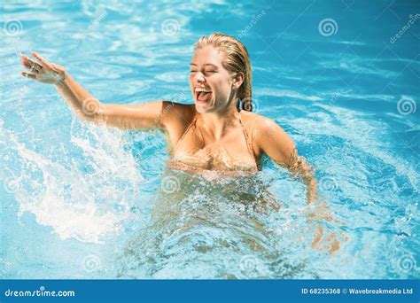 Beautiful Woman Enjoying In Swimming Pool Stock Photo Image Of