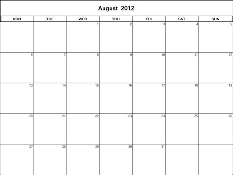 All the times in the august 2013 calendar may differ when you eg live east or west in the united states. August 2012 printable blank calendar - Calendarprintables.net