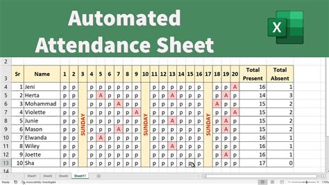 Attendance Sheet In Excel Attendance Register Automatic Attendance
