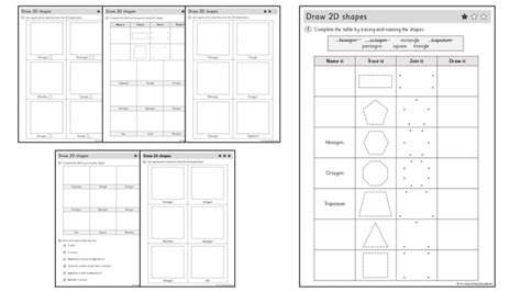 Draw 2d Shapes Worksheets Primary Stars Education
