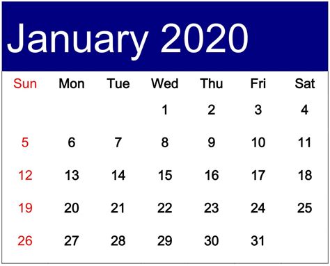 Free Printable January 2020 Calendar Pdf Template Latest Printable