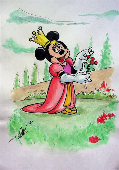 Watercolor Sketch Of Princess Minnie Mouse From Disneys The 3