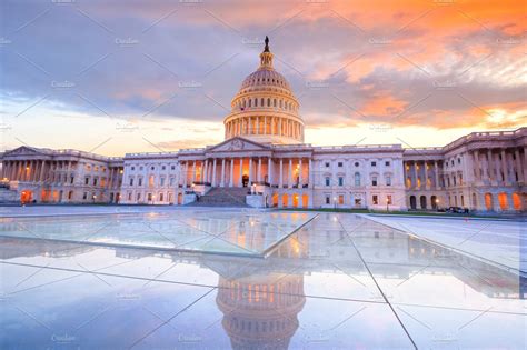 The United States Capitol Sunset High Quality Architecture Stock