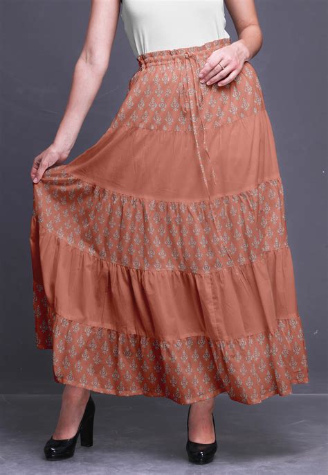 Bimba Women Skirts Long Bohemian Gypsy 5 Tier Cotton Printed Long Dt