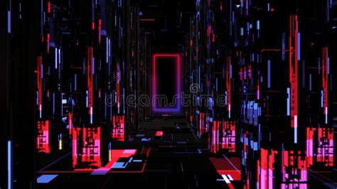 Abstract Neon Digital Tunnel Of Cyberspace Moving Forward Technology