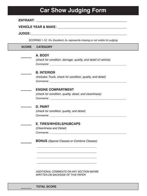 Judges Score Sheet Template