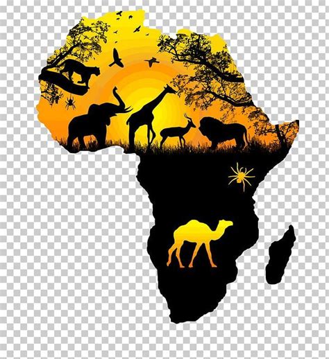 An African Map With Animals Silhouetted Against The Sun And Trees In