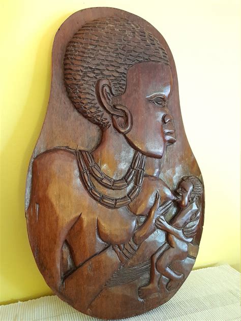 African Wood Carving Folkart African Wall Decor African Mother Etsy