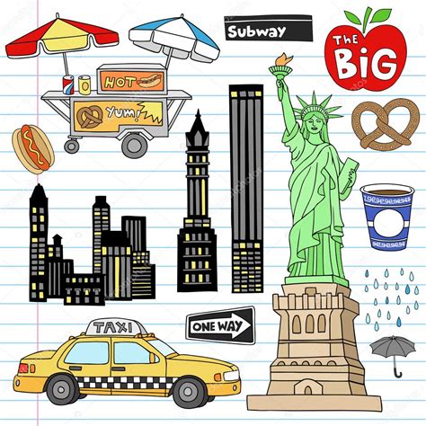 New York City Manhattan Doodles Vector Set — Stock Vector