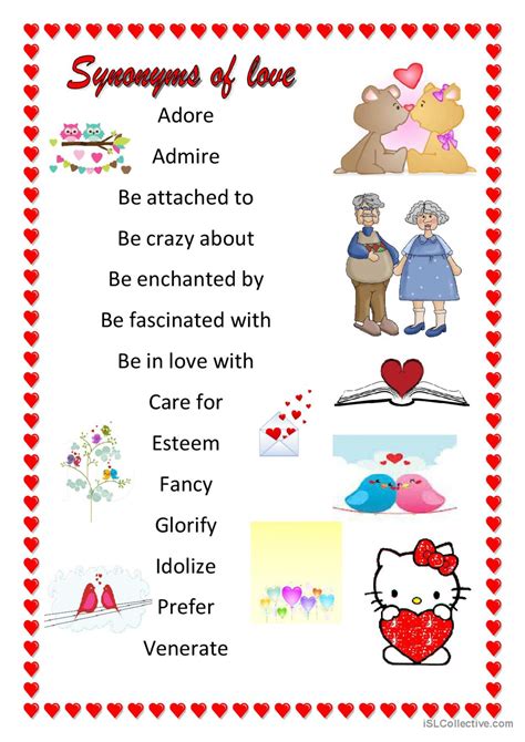 SYNONYMS OF LOVE: English ESL worksheets pdf & doc