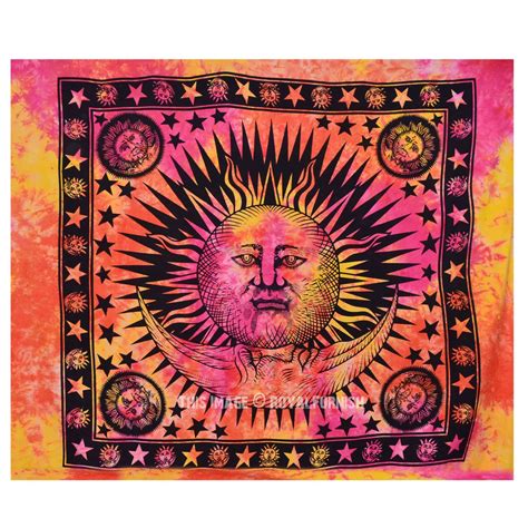 Large Colorful Tie Dye Hippie Sun And Moon Tapestry Wall Hanging