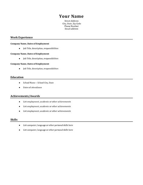 Simple Blank Resume Format Pdf Free Resume Templates Blank Free