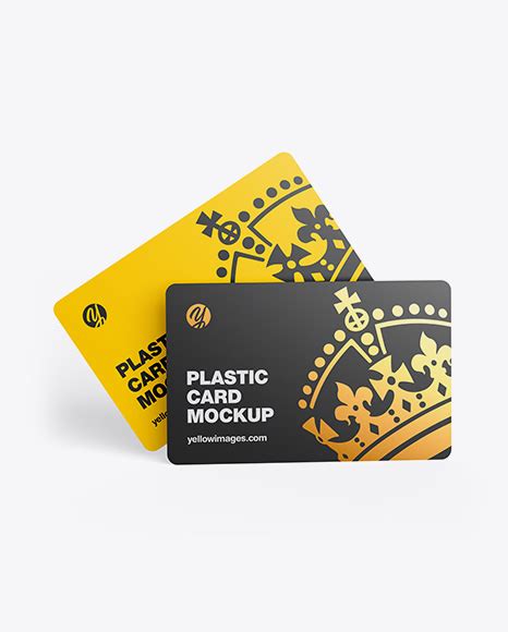 This photo realistic plastic card will be very useful for manufacturers or designers to showcase a complex design idea which features numbers of characteristics such as embossing, holograms, magnetic chips, electronic chips and other. Two Plastic Cards Mockup in Stationery Mockups on Yellow ...