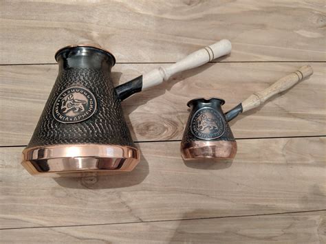 Armenian Handmade Coffee Pot Copper Jazva Maker Wooden Handle Turkish