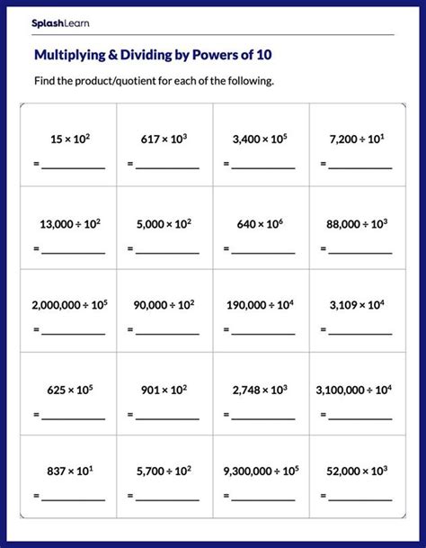 Multiplying And Dividing Whole Numbers By Powers Of 10 Worksheet