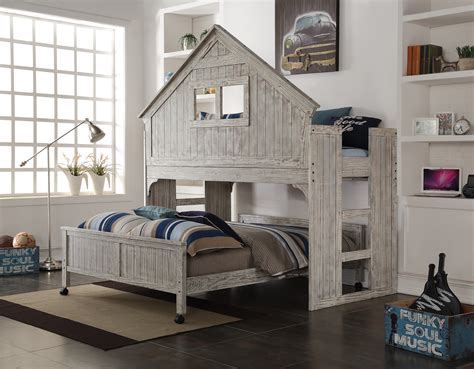 Club House Low Loft Twin Bed With Full Caster Bed In Brushed Driftwood