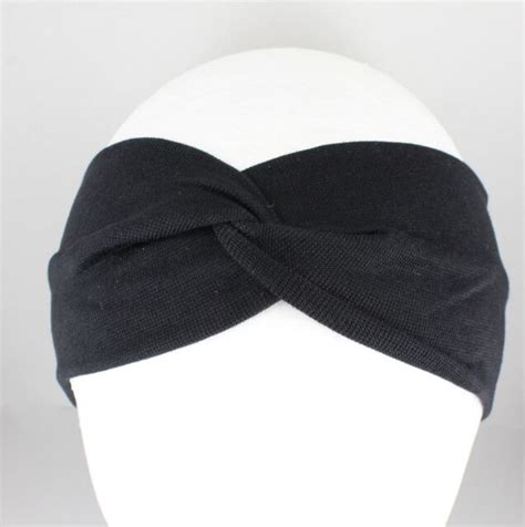 Black Turban Twist Fabric Headband Stretch Elastic 3 Wide Hair Band