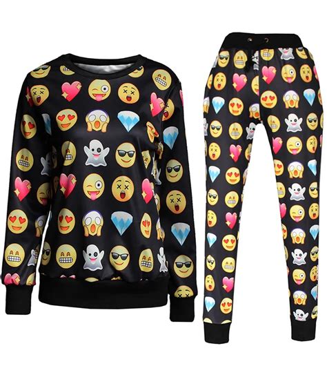 Fashion 2015 Unisex 2 Piece Women Sets Clothes Emoji Joggers Set For