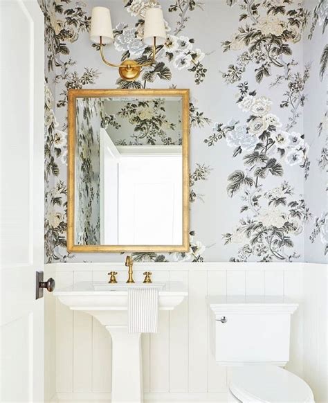 Powder Room With Pretty Floral Wallpaper Powder Room Design Bathroom