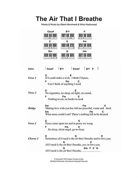 The Air That I Breathe Sheet Music By The Hollies Lyrics And Piano