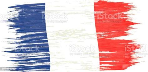 Art Brush Watercolor Painting Of France Flag Blown In The Wind Isolated