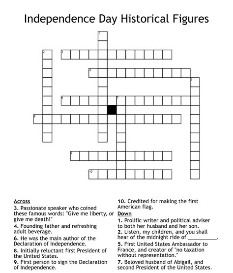 Independence Day Historical Figures Crossword Wordmint