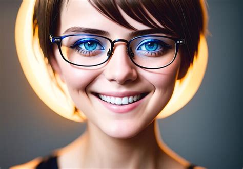 Premium Ai Image Portrait Of A Beautiful Young Woman Wearing Eyeglasses And Smiling Generative Ai