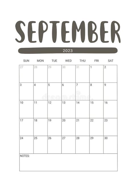 Vector Calendar For September 2023 Stationery Design For Printable