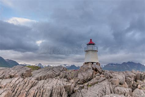 Lighthouse In Norwegian Fjords Norway Sea Mountain Landscape View