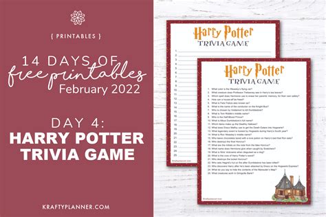 Day 4 Free Printable Harry Potter Trivia Game — Krafty Planner