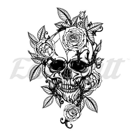 Skull And Roses Temporary Tattoo Easytatt
