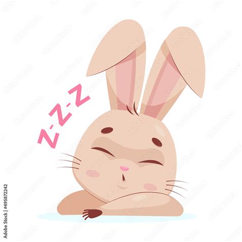 Adorable Rabbit Sleeping On His Paw Cartoon Vector Illustration Bunny With Closed Eyes On White