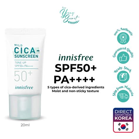 innisfree mild cica sunscreen spf50 pa 20ml shopee singapore