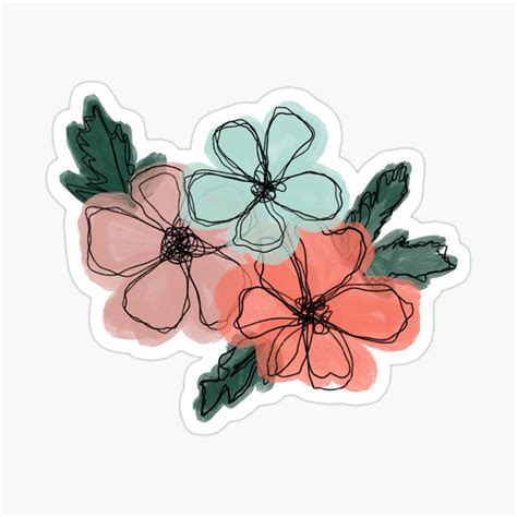 Aesthetic Logo Nude Color Sticker Flower Line Art Flower Line Art My