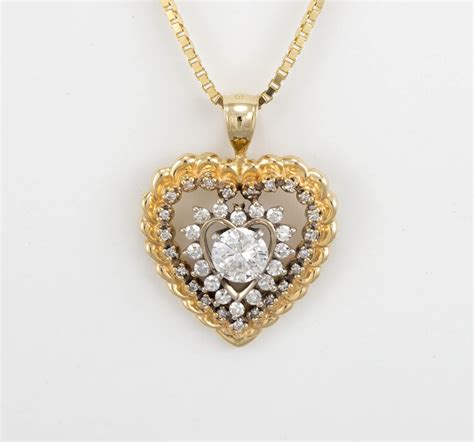 K Yellow Gold Diamond Heart Pendant Necklace Ct Tcw Length