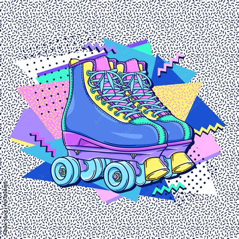 Stockvector Roller Skates 90s Style Poster Retro Roller Skates 90s Fashion Disco Style 1990s
