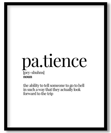 Patience Funny Dictionary Definition Wall Decor Framed Art For Cafe Restaurant Bar Choose